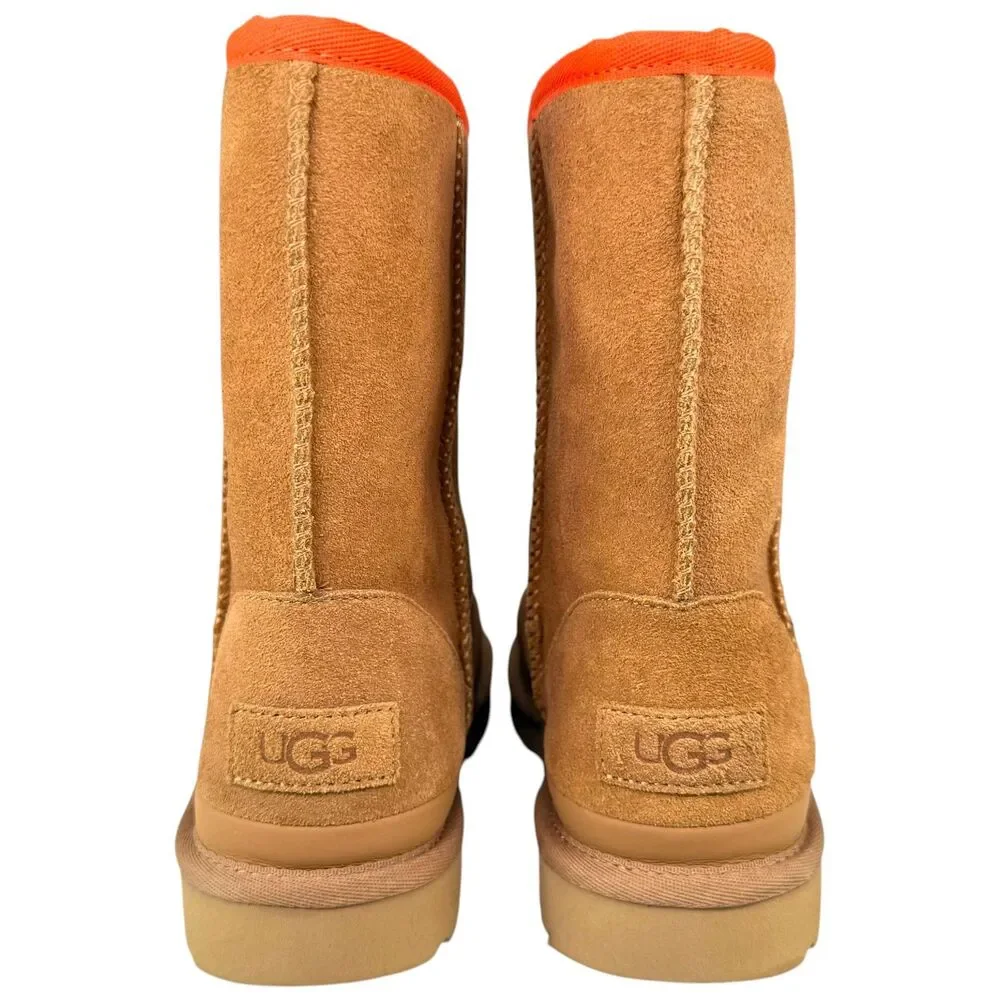 UGG Classic Short Zipper Tape Logo Boots Womens 5 Chestnut Sheepskin Winter